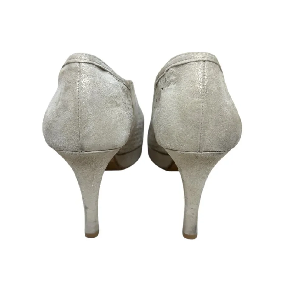 Paul Green Munchen Suede peep toe gold metallic heel bootie women's size 10